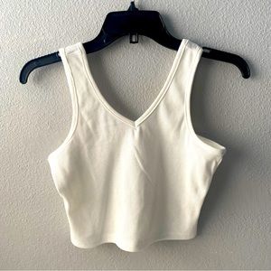 Solid White V Neck Tank Top | Size M (6)